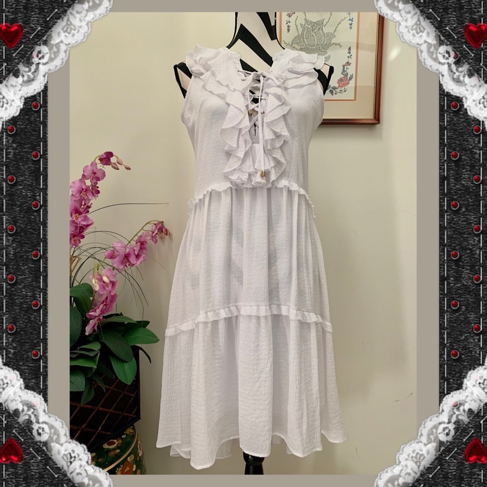 Cupio Ruffle Hi-Low White Dress